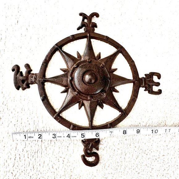 Rustic Cast Iron Compass Rose Wall Decor – Nautical Vintage Style - Picture 4 of 7